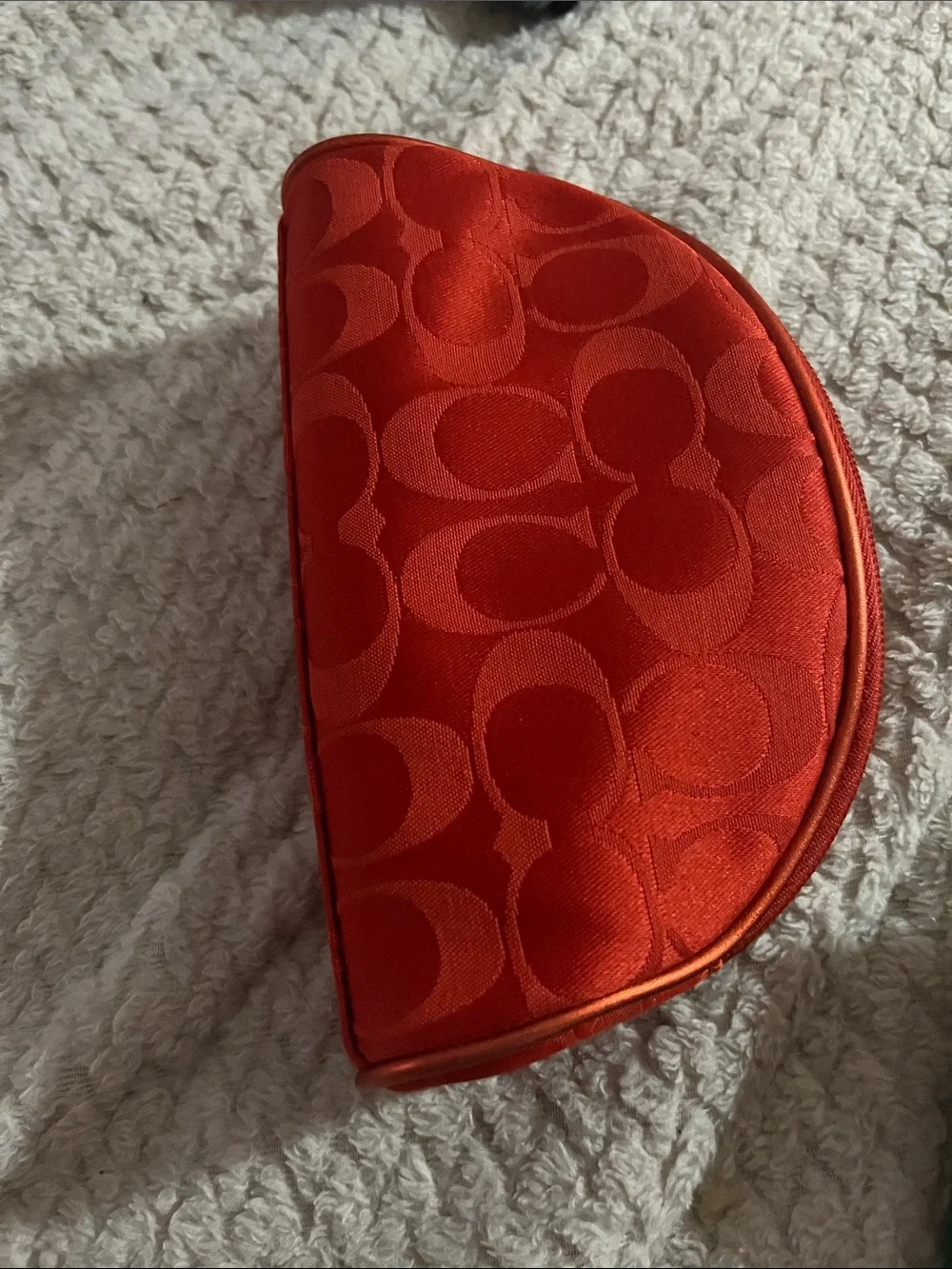 COACH Red Satin Signature Cosmetic Pouch with Gold Plaque Estée Lauder edition